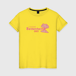 Футболка хлопковая женская Barbenheimer or Oppenbarbie meme, цвет: желтый