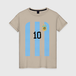 Футболка хлопковая женская Месси сборная Аргентины ЧМ 2022, цвет: миндальный