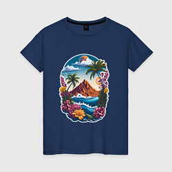Футболка хлопковая женская Горы и море - экзотика, цвет: тёмно-синий
