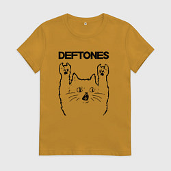 Футболка хлопковая женская Deftones - rock cat, цвет: горчичный