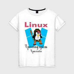 Футболка хлопковая женская Пингвин линукс в шляпе, цвет: белый