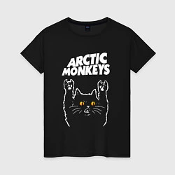 Футболка хлопковая женская Arctic Monkeys rock cat, цвет: черный