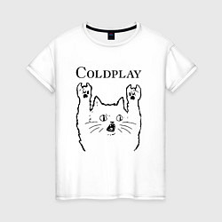 Футболка хлопковая женская Coldplay - rock cat, цвет: белый