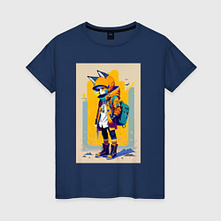 Футболка хлопковая женская Fox cub - urban style - neural network, цвет: тёмно-синий