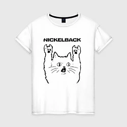 Футболка хлопковая женская Nickelback - rock cat, цвет: белый
