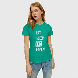 Футболка хлопковая женская Eat Sleep EXO Repeat, цвет: зеленый — фото 2