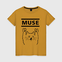 Футболка хлопковая женская Muse - rock cat, цвет: горчичный