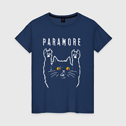 Футболка хлопковая женская Paramore rock cat, цвет: тёмно-синий