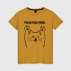 Футболка хлопковая женская Foo Fighters - rock cat, цвет: горчичный