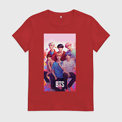 Футболка хлопковая женская BTS art anime style, цвет: красный