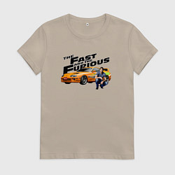 Футболка хлопковая женская Пол Уокер Toyota supra MK4, цвет: миндальный