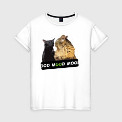 Футболка хлопковая женская Черный и рыжий кот - Mood, цвет: белый