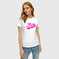Футболка хлопковая женская Логотип розовый Кен, цвет: белый — фото 2