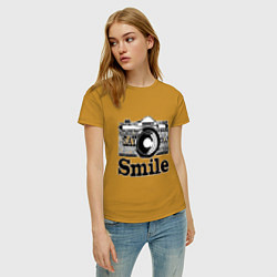 Футболка хлопковая женская Smile camera, цвет: горчичный — фото 2