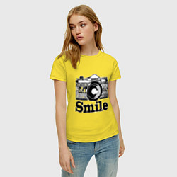 Футболка хлопковая женская Smile camera, цвет: желтый — фото 2