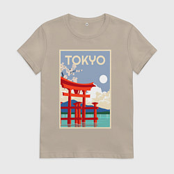 Футболка хлопковая женская Tokyo - japan, цвет: миндальный