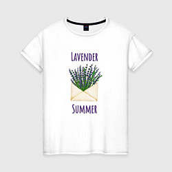 Футболка хлопковая женская Lavender Summer - букет лаванды в конверте, цвет: белый