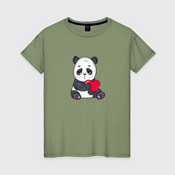 Футболка хлопковая женская Панда с сердцем, цвет: авокадо
