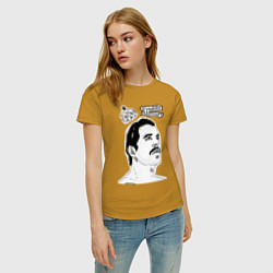 Футболка хлопковая женская Freddie Mercury head, цвет: горчичный — фото 2