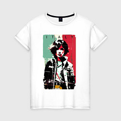 Женская футболка Девчонка на фоне флага - Италия - поп-арт