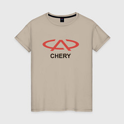 Футболка хлопковая женская Chery Logo, цвет: миндальный