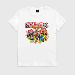 Футболка хлопковая женская Роблокс на фоне взрыва roblox, цвет: белый
