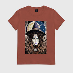 Футболка хлопковая женская Взгляд ведьмы - хэллоуин, цвет: кирпичный