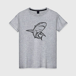 Футболка хлопковая женская Акула shark, цвет: меланж