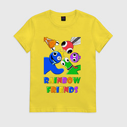 Футболка хлопковая женская Rainbow Friends персонажи, цвет: желтый