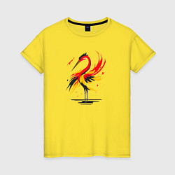 Футболка хлопковая женская Аист - абстрактный силуэт птицы, цвет: желтый