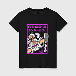 Футболка хлопковая женская One piece - gear 5 белый, цвет: черный