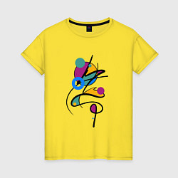Футболка хлопковая женская Яркая разноцветная абстракция, цвет: желтый