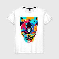 Футболка хлопковая женская Funny skull - pop art, цвет: белый