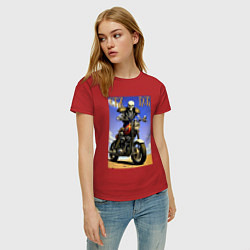 Футболка хлопковая женская Crazy racer - skeleton - motorcycle, цвет: красный — фото 2
