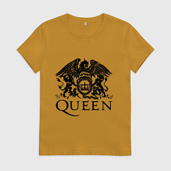 Футболка хлопковая женская Queen - logo, цвет: горчичный