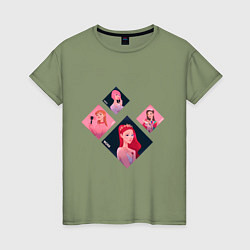 Женская футболка Хаотичные арты участниц Блэк Пинк