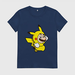 Футболка хлопковая женская Марио пикачу, цвет: тёмно-синий
