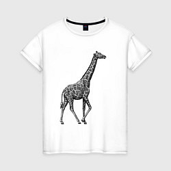 Футболка хлопковая женская Жираф гуляет, цвет: белый