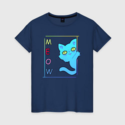 Футболка хлопковая женская Cat meow, цвет: тёмно-синий