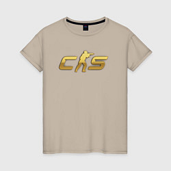 Футболка хлопковая женская CS 2 gold logo, цвет: миндальный