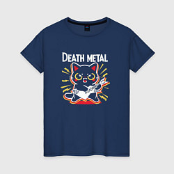 Футболка хлопковая женская Death metal - котик с гитарой, цвет: тёмно-синий