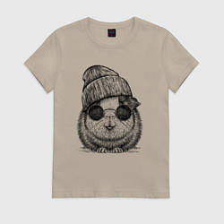 Футболка хлопковая женская Морская свинка хипстер, цвет: миндальный