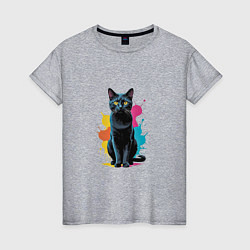 Женская футболка Кошка яркая грациозность