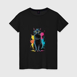 Женская футболка Кошка яркая грациозность