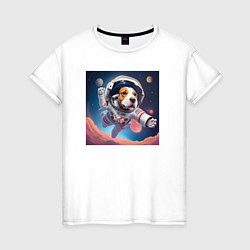 Футболка хлопковая женская Собака в космосе, цвет: белый