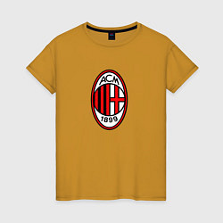 Футболка хлопковая женская Футбольный клуб Milan, цвет: горчичный