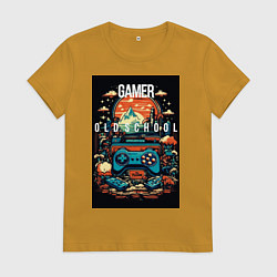 Футболка хлопковая женская Геймер old school, цвет: горчичный