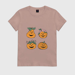 Футболка хлопковая женская Веселые тыквы, цвет: пыльно-розовый