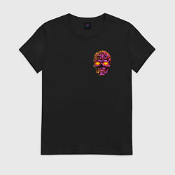 Футболка хлопковая женская Неоновый тексик череп, цвет: черный