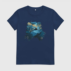 Футболка хлопковая женская Рукопожатие Кратоса и Атрея gow ragnarok, цвет: тёмно-синий